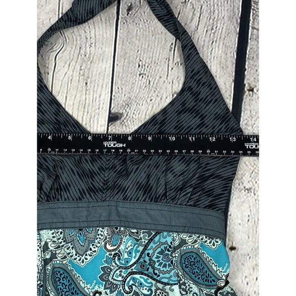 Athleta Women's Pack Everywhere Halter Dress Size 0 Meteor Gray Blue Paisley Zip - Picture 7 of 15